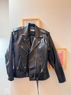 Shiny Black Leather Biker Jacket